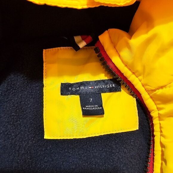 Tommy Hilfiger Puffer Jacket Kids 7 Waterproof Convertible Yellow Blue Fleece - Picture 6 of 11
